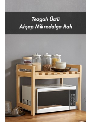 Moola Naturel Ahşap Mikrodalga Rafı, Tezgah Üstü Fırın & Baharat Düzenleyici Stand, Tezgah Üstü Organizer