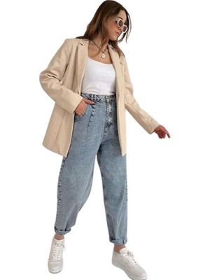 TeknoKapsül Deri Ceket - Krem