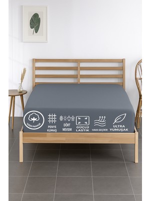 TeknoKapsül %100 Pamuklu Tek Kişilik Premium Penye Çarşaf-Gri