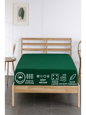 TeknoKapsül %100 Pamuklu Tek Kişilik Premium Penye Çarşaf-Yeşil