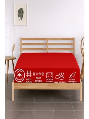 TeknoKapsül %100 Pamuklu Tek Kişilik Premium Penye Çarşaf-Kırmızı