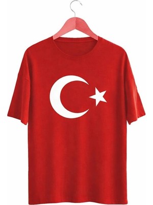 Sahra Ay Yıldız Baskılı Kısa Kollu Bisiklet Yaka Tişört 12-13 Yaş