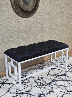 Sevinç Mobilya Beyaz Boyalı Içi Kareli Diktörtgen 100 cm x 40 cm Oturak Puf - Bench - Makyaj Oturağı - Oturak