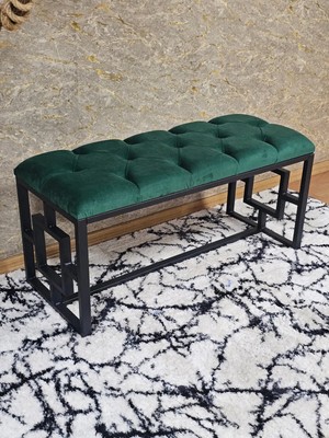 Sevinç Mobilya Siyah Boyalı Içi Kareli Diktörtgen 100 cm x 40 cm Oturak Puf - Bench - Makyaj Oturağı - Oturak