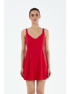 Louren Kadın  Düz Renk Ince Kaplı Askılı V Yaka Slip Altlı  Elbise Mayo