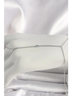 Inure Jewelry Pirinç Gümüş Renk Su Yolu Zirkon Taşlı Mavi Taş Detaylı Kadın Şahmeran