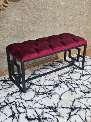 Sevinç Mobilya Siyah Boyalı Içi Kareli Diktörtgen 100 cm x 40 cm Oturak Puf - Bench - Makyaj Oturağı - Oturak