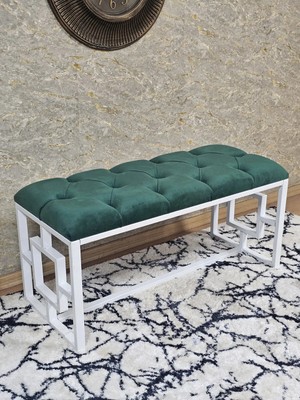 Sevinç Mobilya Beyaz Boyalı Içi Kareli Diktörtgen 100 cm x 40 cm Oturak Puf - Bench - Makyaj Oturağı - Oturak