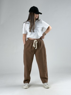 Cocopelli Kahverengi Kadın Keten Pantolon COC3034