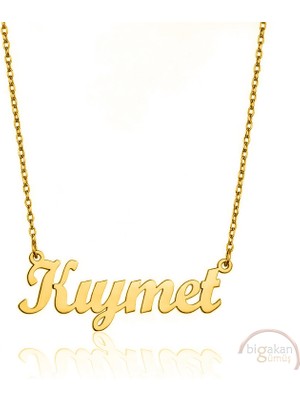 Bigakan 925 Ayar Gümüş Altın Kaplama Kıymet Isimli Kolye