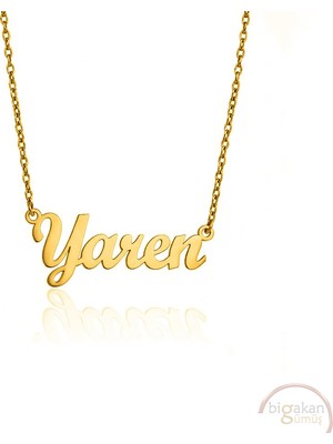 Bigakan 925 Ayar Gümüş Altın Kaplama Yaren Isimli Kolye