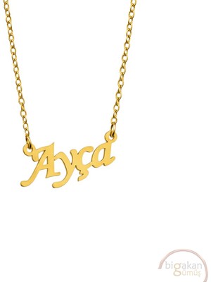 Bigakan 925 Ayar Gümüş Altın Kaplama Ayça Isimli Kolye