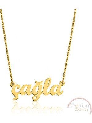 Bigakan 925 Ayar Gümüş Altın Kaplama Çağla Isimli Kolye