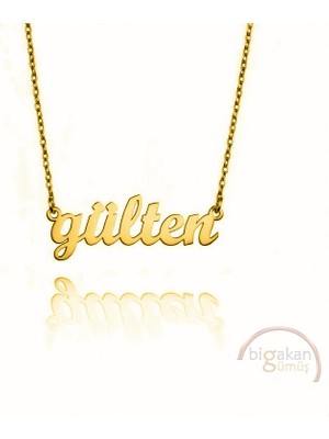 Bigakan 925 Ayar Gümüş Altın Kaplama Gülten Isimli Kolye