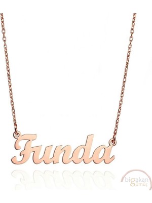 Bigakan 925 Ayar Gümüş Funda Isimli Kolye Rose Kaplama