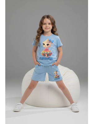 Yağmur Giyim Pjkskt Ballerina Cappucino Desenli Şortlu Kız Çocuk Kısa Kol Takım 6574