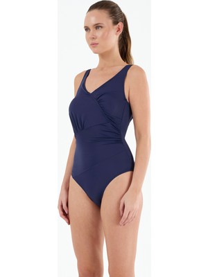 Louren Kadın Düz Renk Ince Kaplı V Yaka Korseli Toparlayıcı Mayo