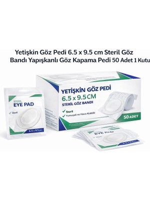 Erdo Ticaret Yetişkin Göz Pedi 6.5 x 9.5 cm Steril Göz Bandı Yapışkanlı Göz Kapama Pedi 50 Adet 1 Kutu