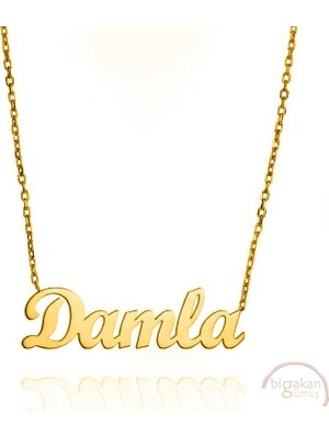 Bigakan 925 Ayar Gümüş Altın Kaplama Damla Isimli Kolye