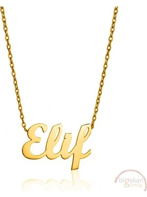 Bigakan 925 Ayar Gümüş Altın Kaplama Elif Isimli Kolye