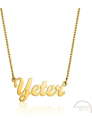 Bigakan 925 Ayar Gümüş Altın Kaplama Yeter Isimli Kolye