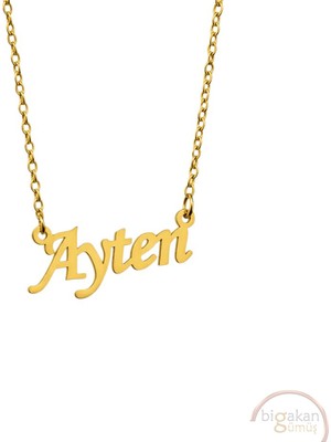 Bigakan 925 Ayar Gümüş Altın Kaplama Ayten Isimli Kolye