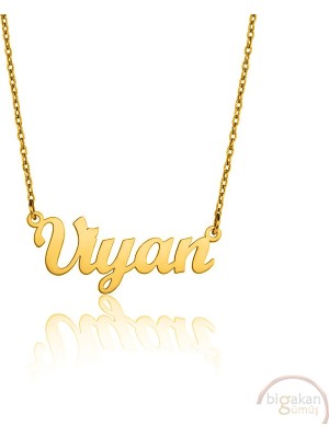 Bigakan 925 Ayar Gümüş Altın Kaplama Viyan Isimli Kolye