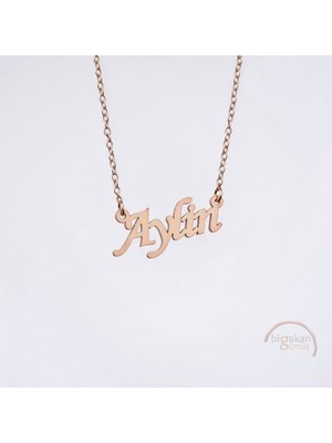 Bigakan 925 Ayar Gümüş Aylin Isimli Kolye Rose Kaplama