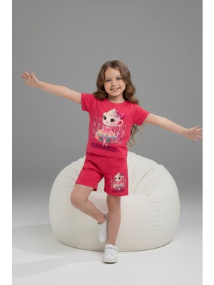 Yağmur Giyim Pjkskt Ballerina Cappucino Desenli Şortlu Kız Çocuk Kısa Kol Takım 6574