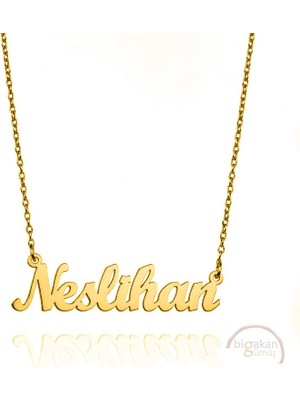 Bigakan 925 Ayar Gümüş Altın Kaplama Neslihan Isimli Kolye