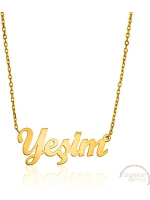 Bigakan 925 Ayar Gümüş Altın Kaplama Yeşim Isimli Kolye