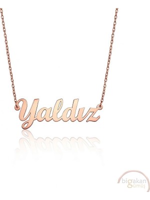 Bigakan 925 Ayar Gümüş Yaldız Isimli Kolye Rose Kaplama