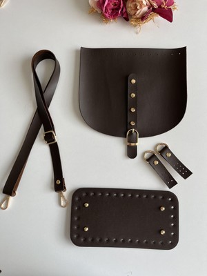 ZG Hobi Aksesuar Örgü Çantalar Için Suni Deriden Askı,kapak,taban,böce Set