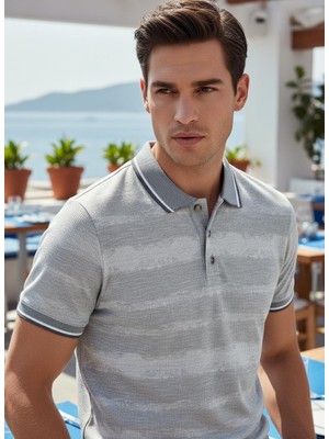 Nakşi Giyim Erkek Polo Yaka Çizgili Örme Modern Fit Yazlık Tişört
