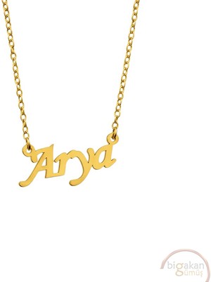 Bigakan 925 Ayar Gümüş Altın Kaplama Arya Isimli Kolye