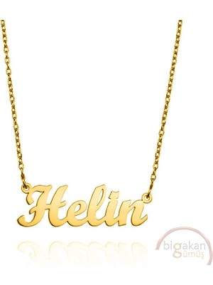 Bigakan 925 Ayar Gümüş Altın Kaplama Helin Isimli Kolye
