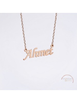 Bigakan 925 Ayar Gümüş Ahmet Isimli Kolye Rose Kaplama