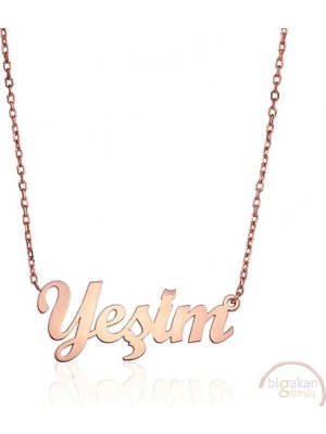 Bigakan 925 Ayar Gümüş Yeşim Isimli Kolye Rose Kaplama