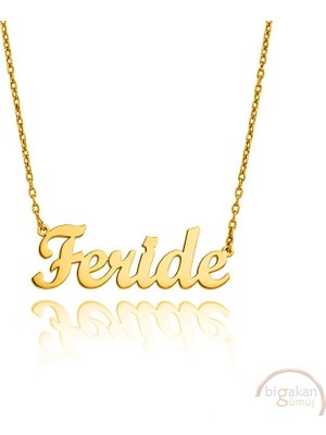 Bigakan 925 Ayar Gümüş Altın Kaplama Feride Isimli Kolye