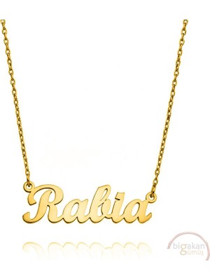 Bigakan 925 Ayar Gümüş Altın Kaplama Rabia Isimli Kolye