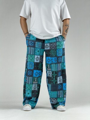 Cocopelli Blue Erkek Patchwork Oversize Pantolon COC3047