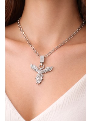 TeknoKapsül Zirkon Taşlı Anka Kuşu Figürlü Ataç Zincir Çelik Kolye Model 12 – Kararmaz, Güç ve Yeniden Doğuş Sembolü