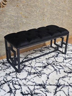 Sevinç Mobilya Siyah Boyalı Içi Kareli Diktörtgen 100 cm x 40 cm Oturak Puf - Bench - Makyaj Oturağı - Oturak