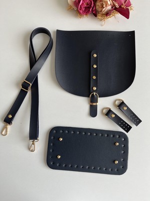 ZG Hobi Aksesuar Örgü Çantalar Için Suni Deriden Askı,kapak,taban,böce Set