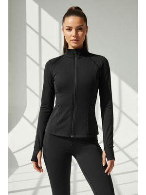 Scorp Aris Kadın Fermuarlı Spor Sweatshirt Siyah
