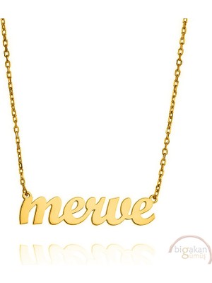 Bigakan 925 Ayar Gümüş Altın Kaplama Merve Isimli Kolye