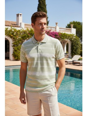 Nakşi Giyim Erkek Polo Yaka Çizgili Örme Modern Fit Yazlık Tişört
