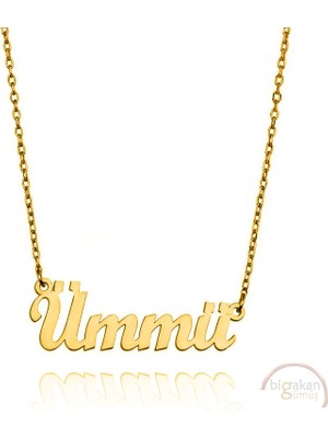 Bigakan 925 Ayar Gümüş Altın Kaplama Ümmü Isimli Kolye