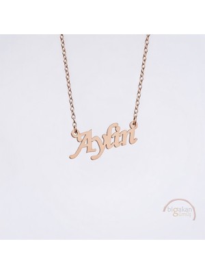 Bigakan 925 Ayar Gümüş Aylin Isimli Kolye Rose Kaplama