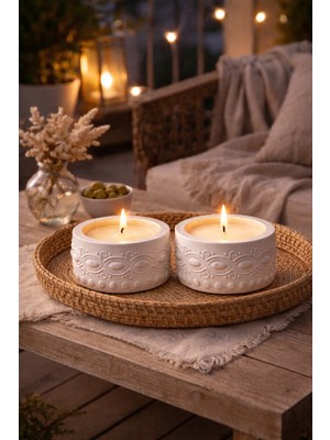 Perivar 2’li Dekoratif Mumluk Seti – El Yapımı TaşTozu Mumluk – Modern Şık Ev Dekoru